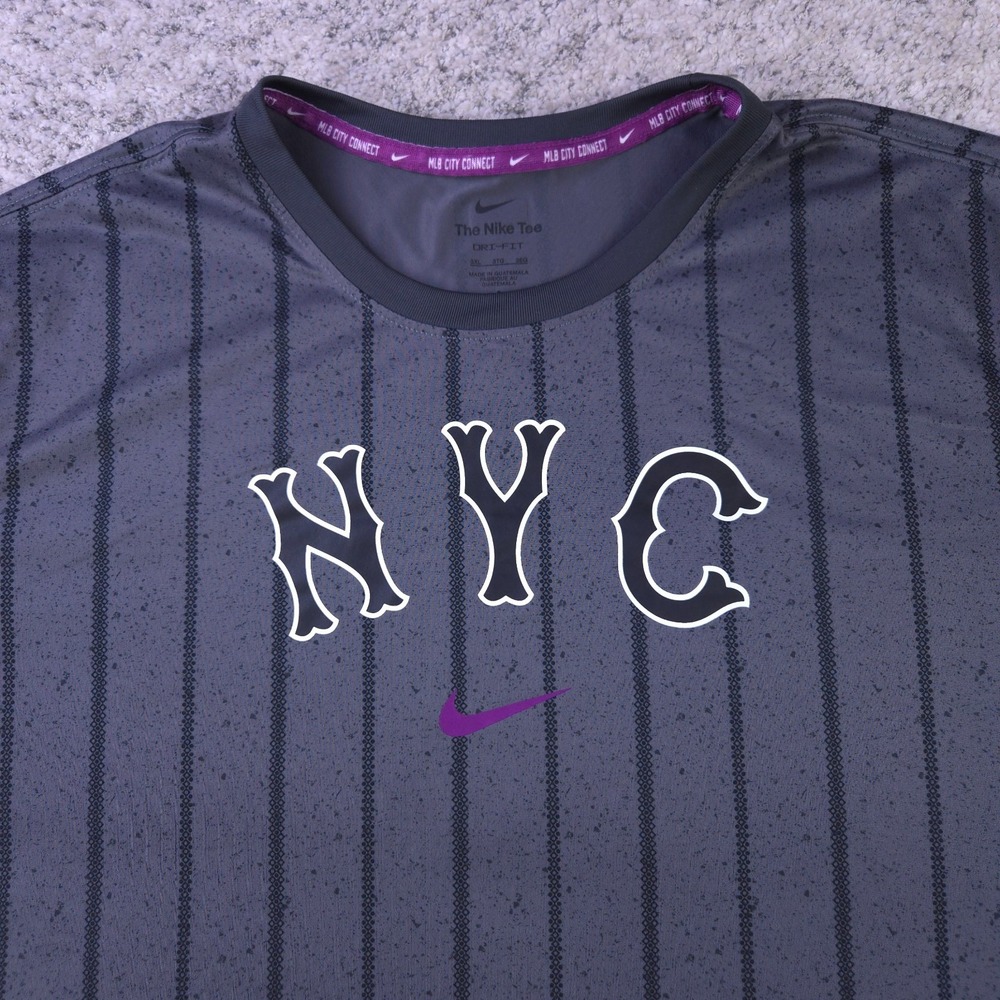 New York Mets Shirt Mens 3XL Nike MLB City Connect Dri Fit Gray Purple Pinstripe